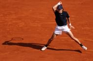 Alex de Minaur of Australia plays a forehand against Grigor Dimitrov of Bulgaria in the Men's Singles Quarterfinal match during day six of the Rolex Monte-Carlo Masters. Source: Getty